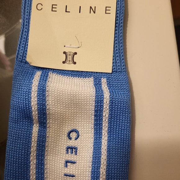 CELINE Men’s Blue & White Athletic Crew Socks - Picture 2 of 5